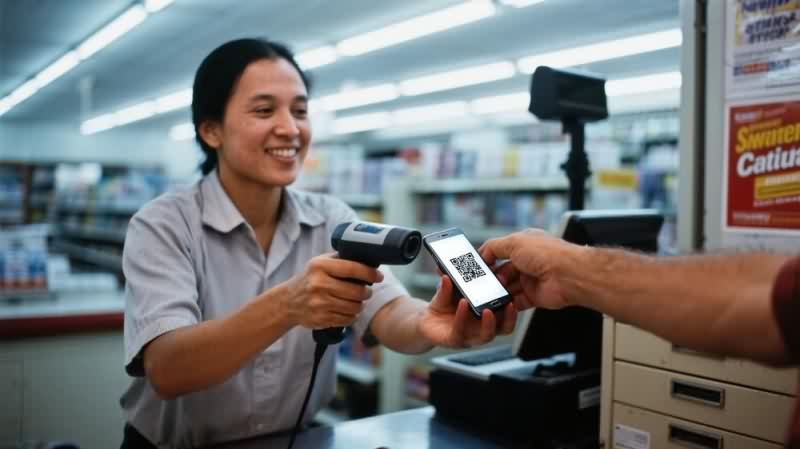 店员使用设备扫码示意图